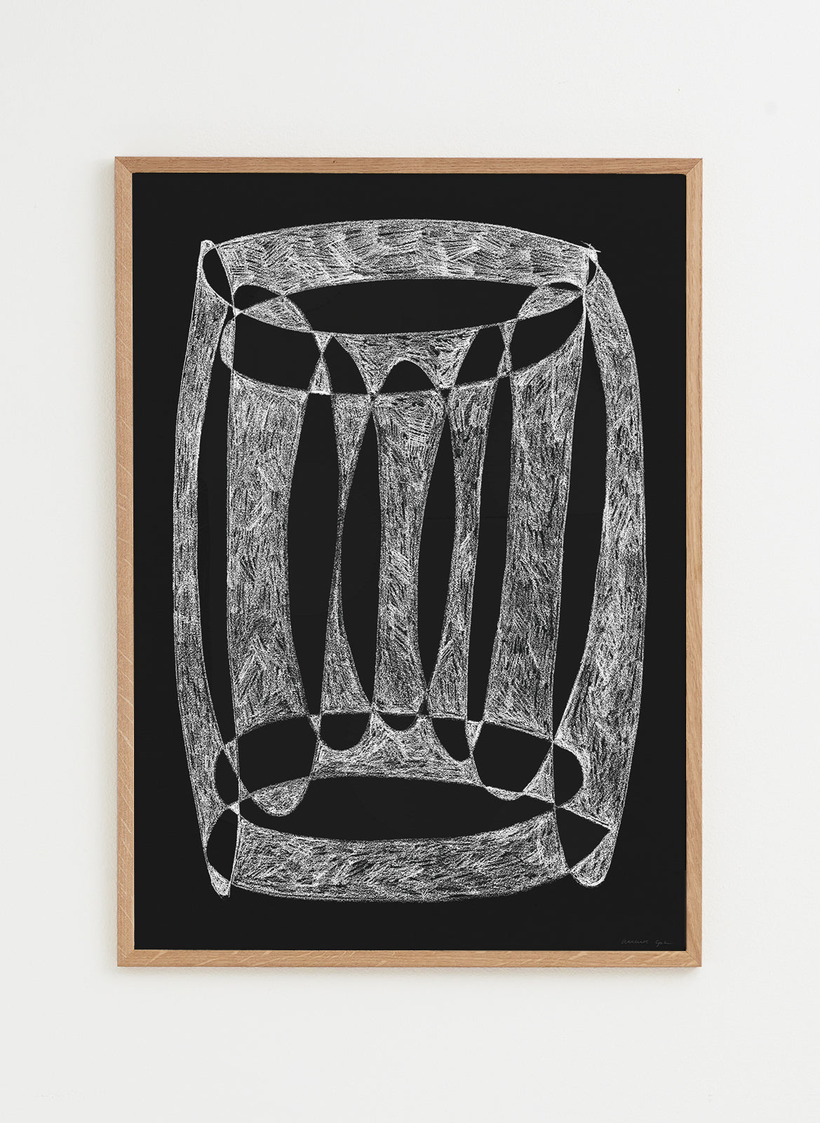 Framed artwork with chalk on black background