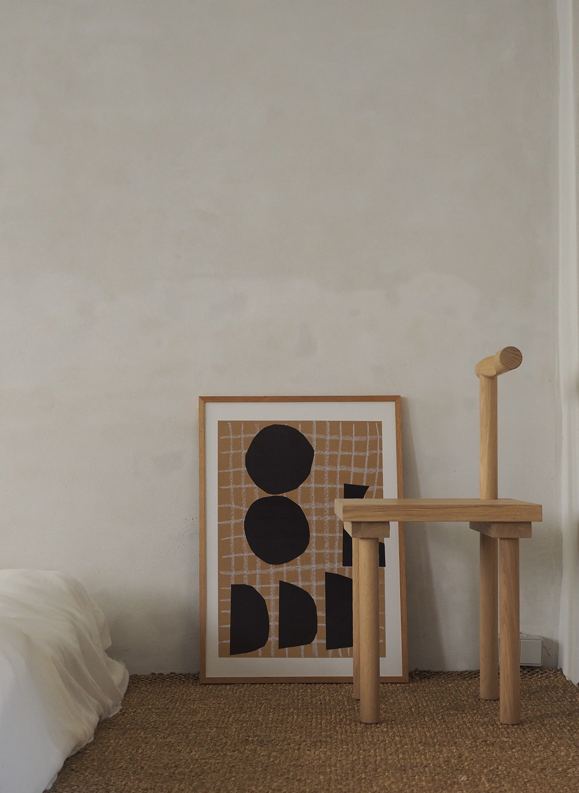  Framed poster with graphic elements standing in bedroom by Atelier Cph