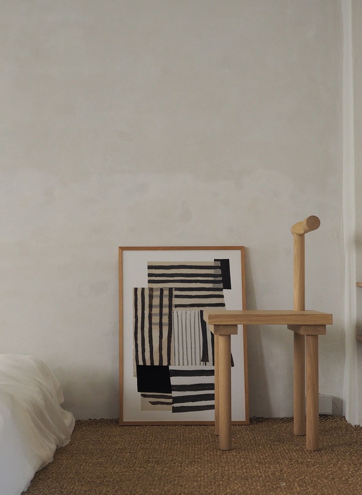  Framed striped poster standing in bedroom by Atelier Cph