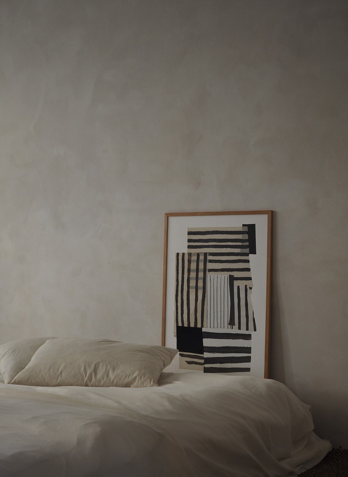  Framed striped poster standing in bedroom by Atelier Cph