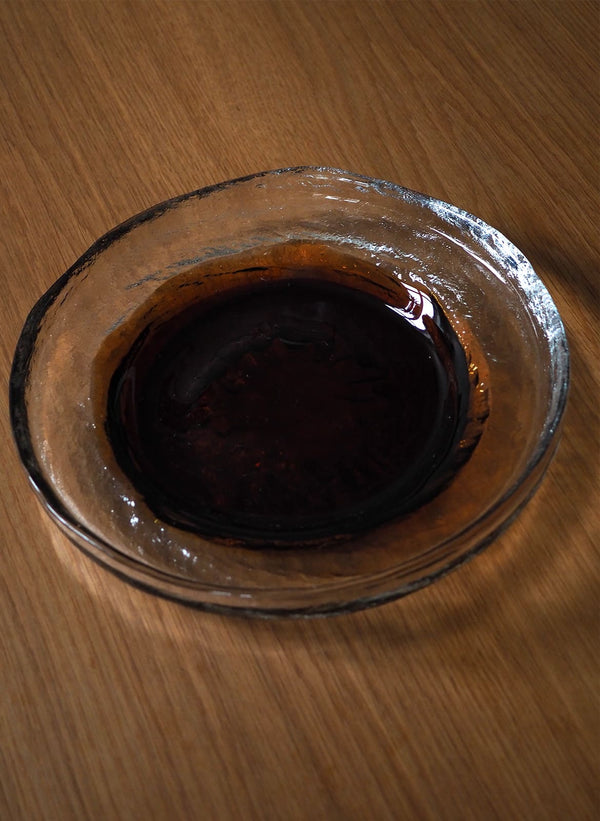 amber coloured glass dish