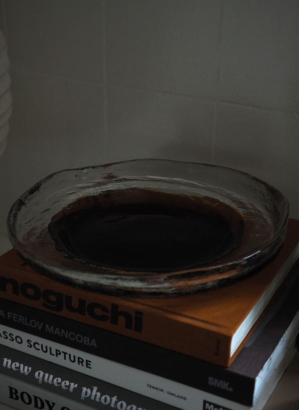 amber coloured glass dish