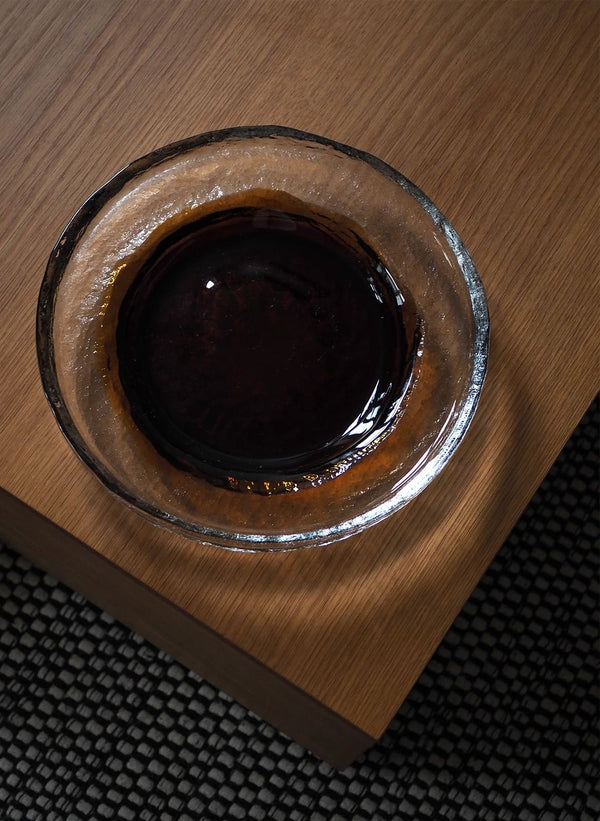 amber coloured glass dish