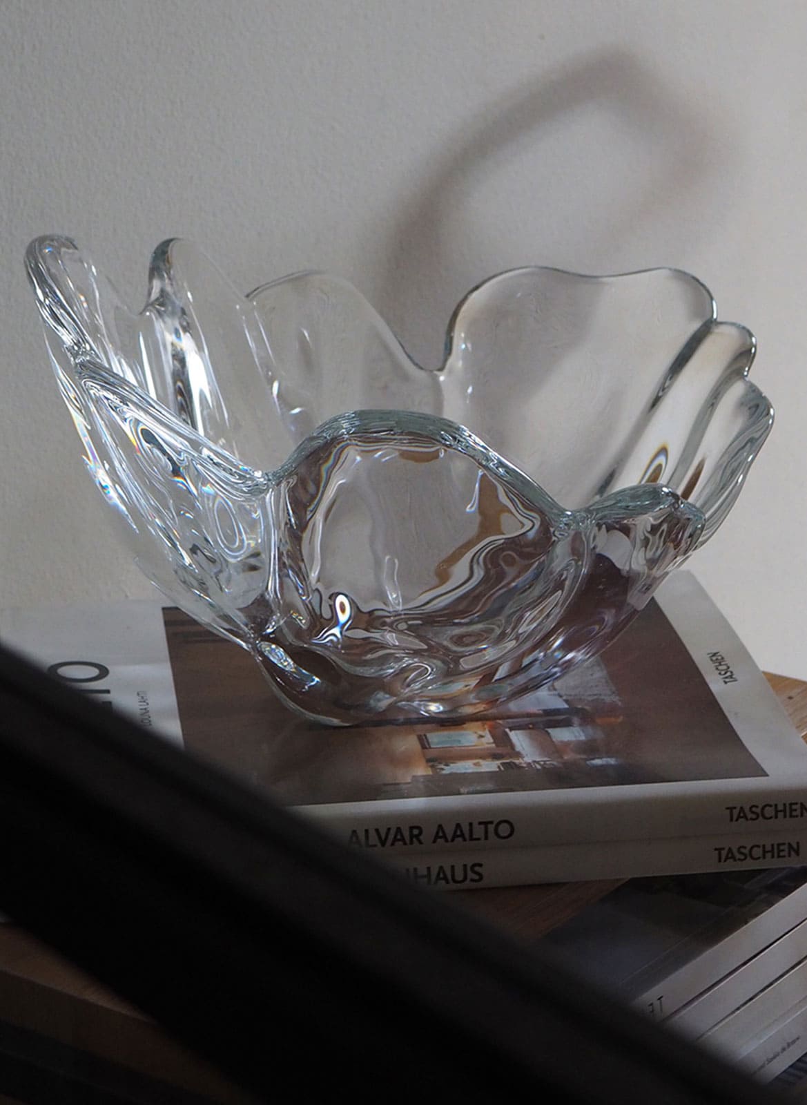 vintage flower shaped glass bowl in heavy crystal glass from Holmegaard