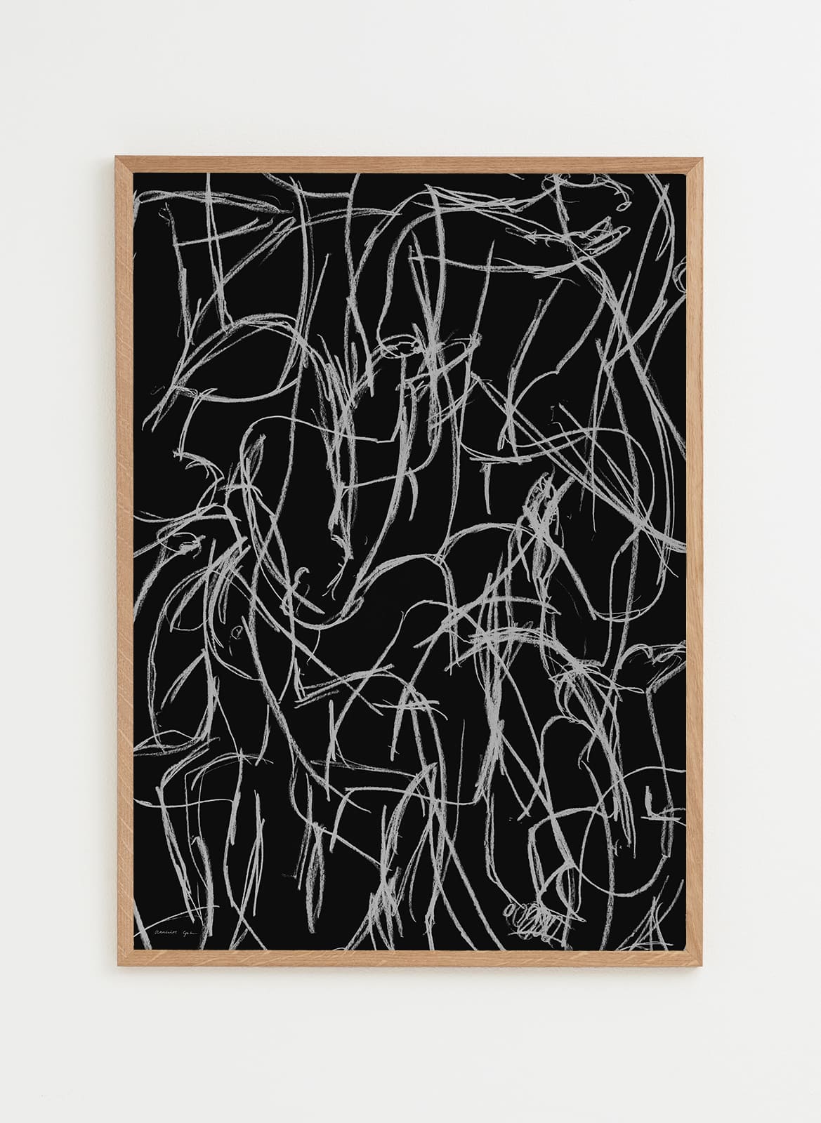 Black poster with abstract white pencil scribbles made by atelier cph