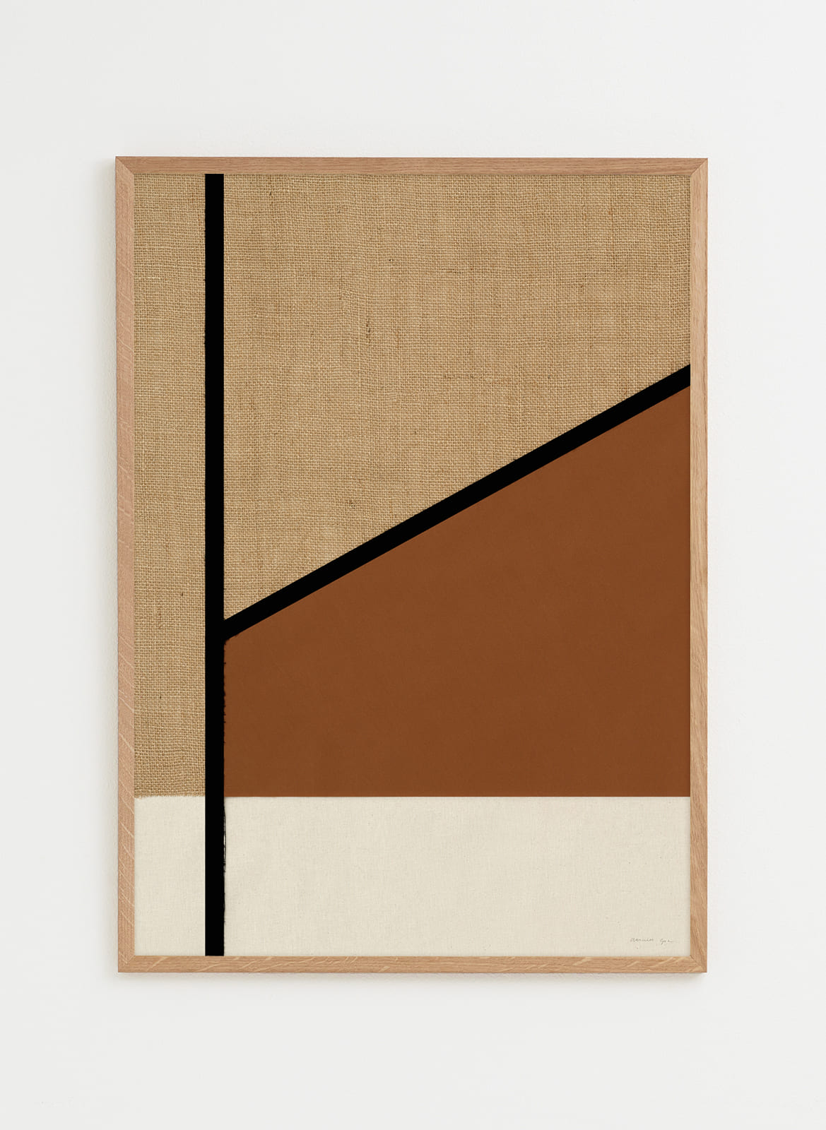 Minimalistic sandy and brown poster with black lines made in fabric by atelier cph
